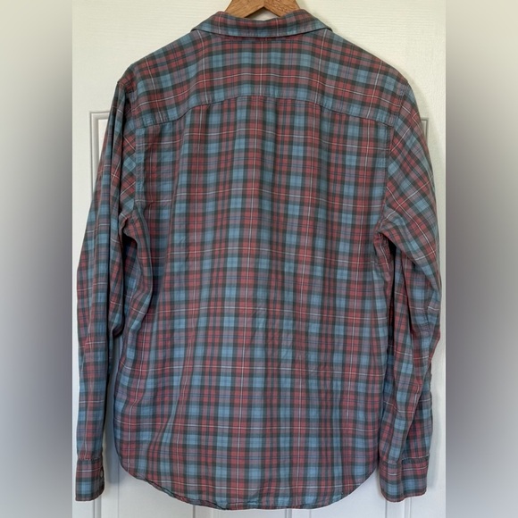 Faherty Brand Plaid Flannel Shirt Large Blue Red Cotton Button Up Long Sleeve - Picture 8 of 8